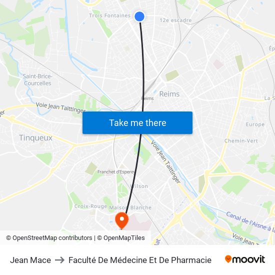 Jean Mace to Faculté De Médecine Et De Pharmacie map