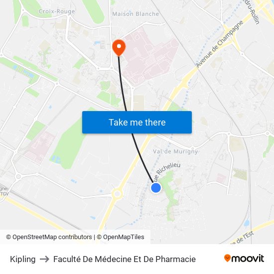 Kipling to Faculté De Médecine Et De Pharmacie map