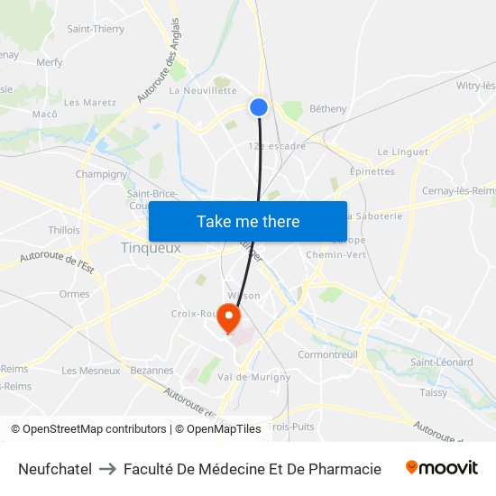 Neufchatel to Faculté De Médecine Et De Pharmacie map
