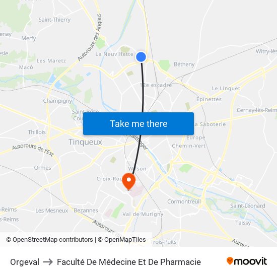 Orgeval to Faculté De Médecine Et De Pharmacie map