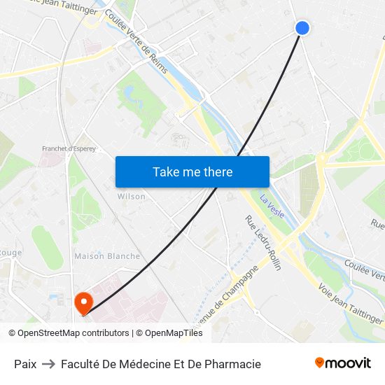 Paix to Faculté De Médecine Et De Pharmacie map