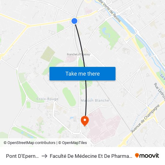 Pont D'Epernay to Faculté De Médecine Et De Pharmacie map