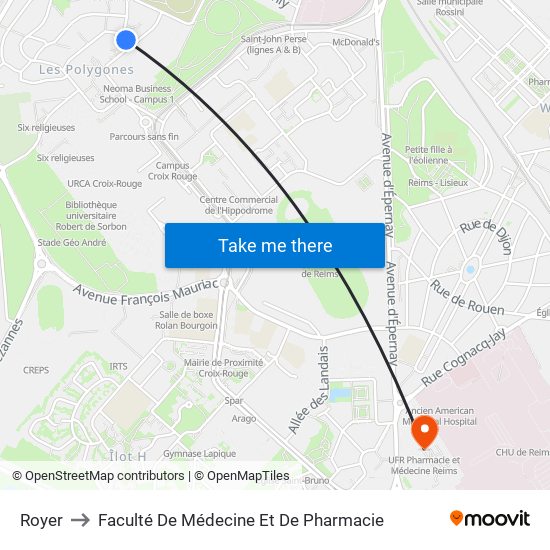 Royer to Faculté De Médecine Et De Pharmacie map