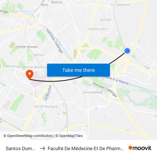 Santos Dumont to Faculté De Médecine Et De Pharmacie map