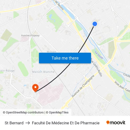 St Bernard to Faculté De Médecine Et De Pharmacie map