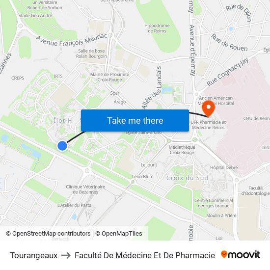 Tourangeaux to Faculté De Médecine Et De Pharmacie map