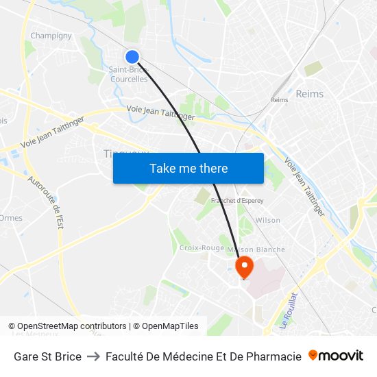 Gare St Brice to Faculté De Médecine Et De Pharmacie map