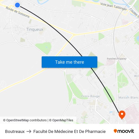 Boutreaux to Faculté De Médecine Et De Pharmacie map
