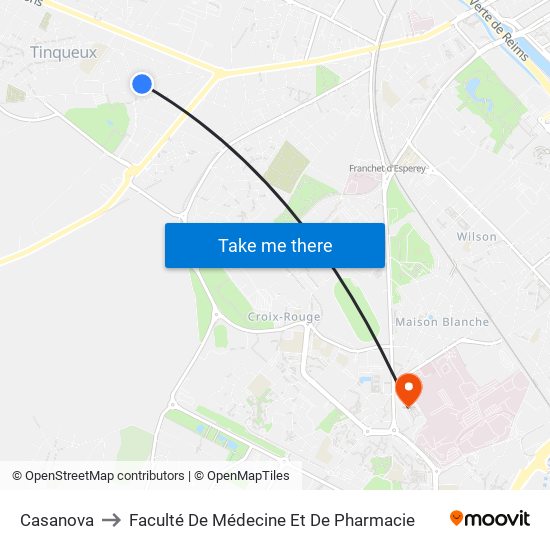 Casanova to Faculté De Médecine Et De Pharmacie map