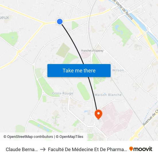 Claude Bernard to Faculté De Médecine Et De Pharmacie map