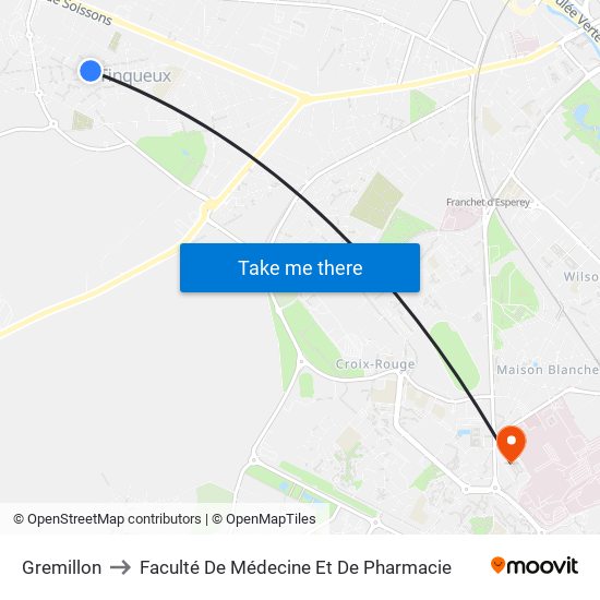 Gremillon to Faculté De Médecine Et De Pharmacie map