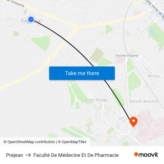 Prejean to Faculté De Médecine Et De Pharmacie map