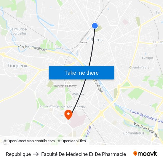 Republique to Faculté De Médecine Et De Pharmacie map