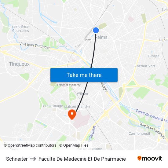 Schneiter to Faculté De Médecine Et De Pharmacie map