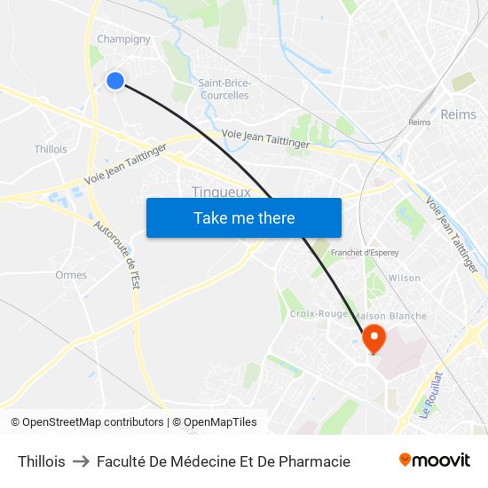 Thillois to Faculté De Médecine Et De Pharmacie map