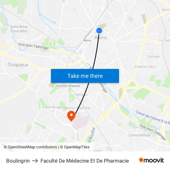 Boulingrin to Faculté De Médecine Et De Pharmacie map