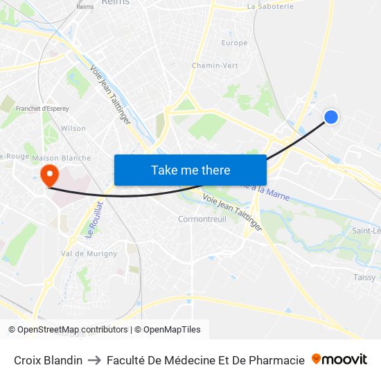 Croix Blandin to Faculté De Médecine Et De Pharmacie map