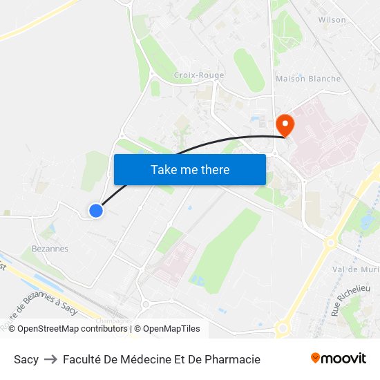 Sacy to Faculté De Médecine Et De Pharmacie map