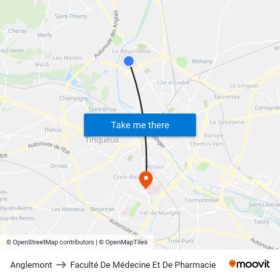 Anglemont to Faculté De Médecine Et De Pharmacie map