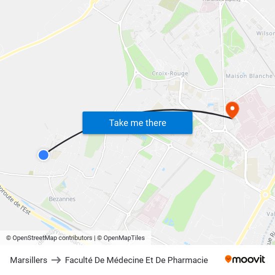 Marsillers to Faculté De Médecine Et De Pharmacie map