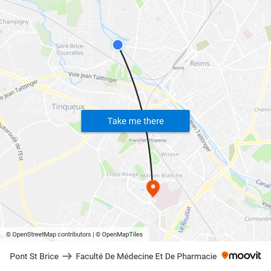 Pont St Brice to Faculté De Médecine Et De Pharmacie map