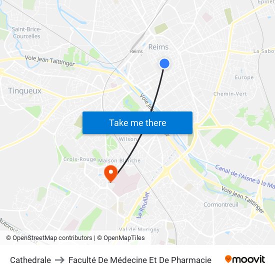 Cathedrale to Faculté De Médecine Et De Pharmacie map