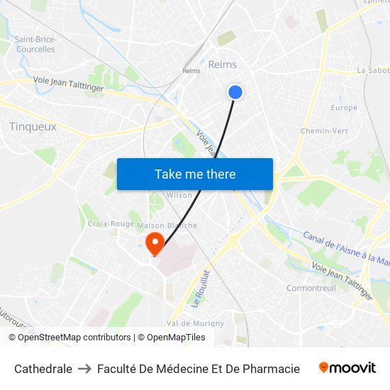 Cathedrale to Faculté De Médecine Et De Pharmacie map