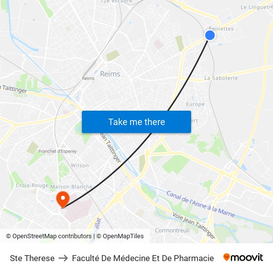 Ste Therese to Faculté De Médecine Et De Pharmacie map