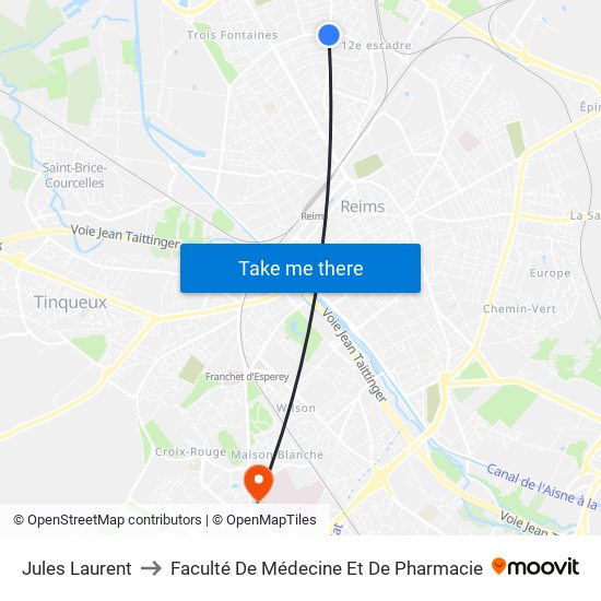 Jules Laurent to Faculté De Médecine Et De Pharmacie map