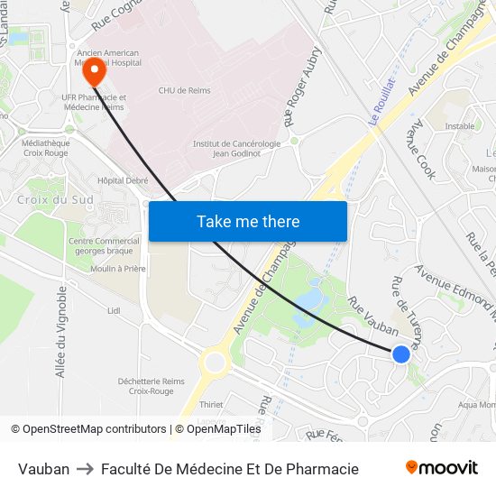 Vauban to Faculté De Médecine Et De Pharmacie map