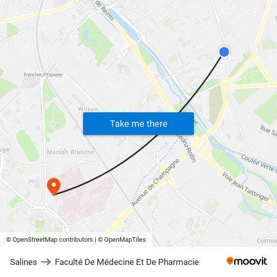 Salines to Faculté De Médecine Et De Pharmacie map