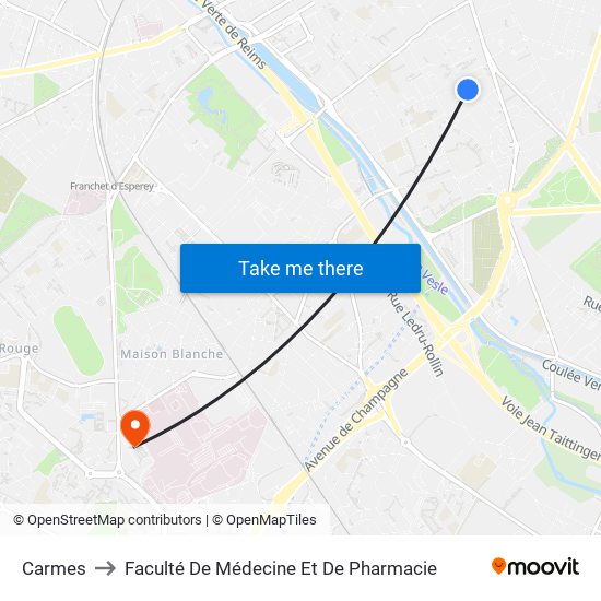 Carmes to Faculté De Médecine Et De Pharmacie map