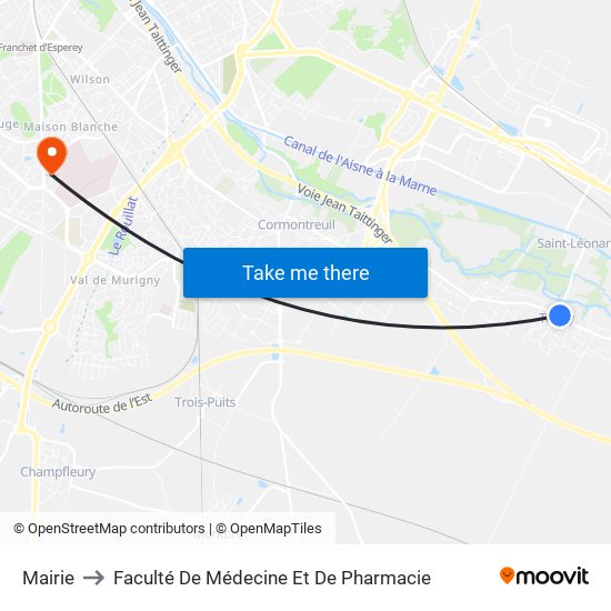 Mairie to Faculté De Médecine Et De Pharmacie map