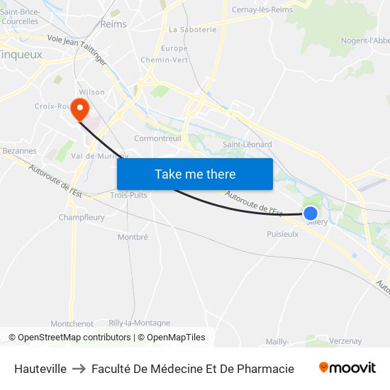 Hauteville to Faculté De Médecine Et De Pharmacie map