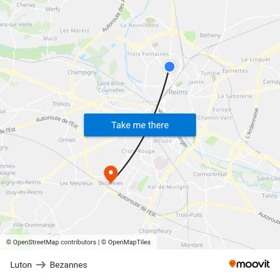 Luton to Bezannes map