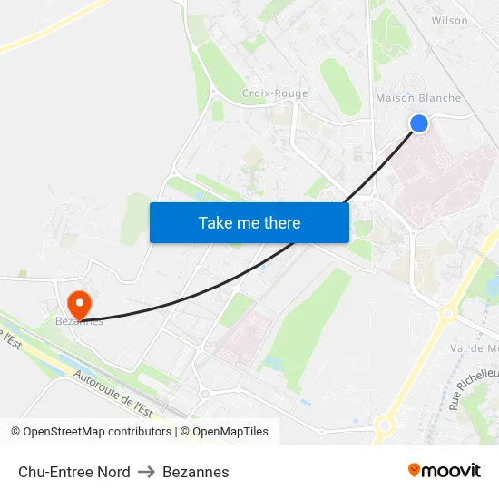 Chu-Entree Nord to Bezannes map