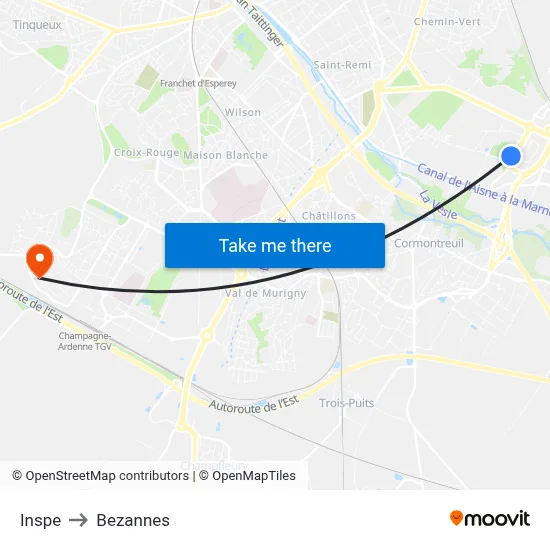 Inspe to Bezannes map