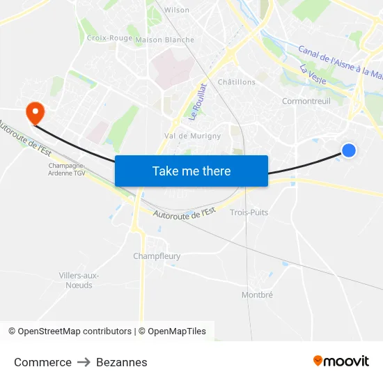 Commerce to Bezannes map