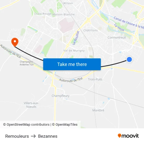 Remouleurs to Bezannes map