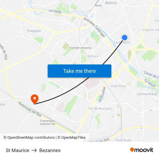 St Maurice to Bezannes map