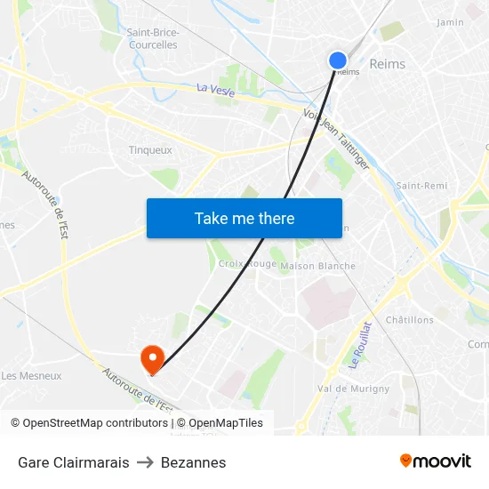 Gare Clairmarais to Bezannes map
