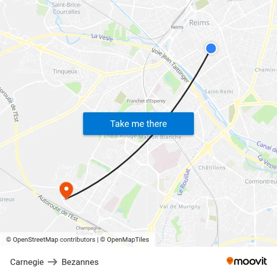 Carnegie to Bezannes map
