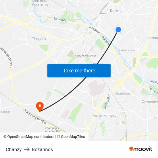 Chanzy to Bezannes map