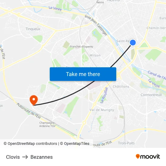 Clovis to Bezannes map