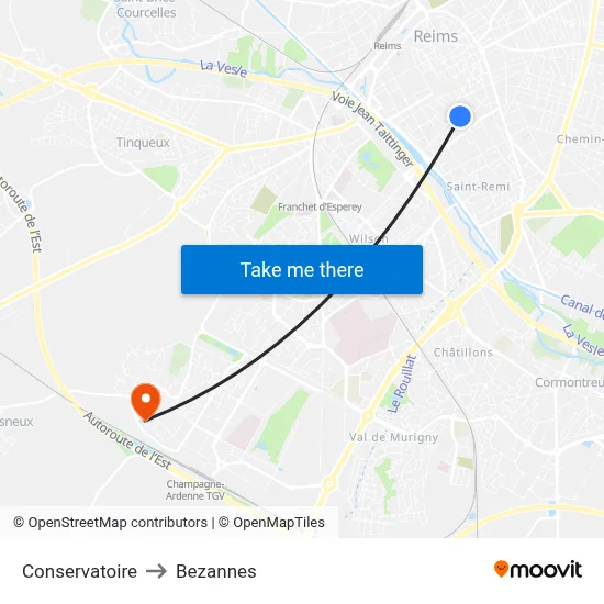 Conservatoire to Bezannes map