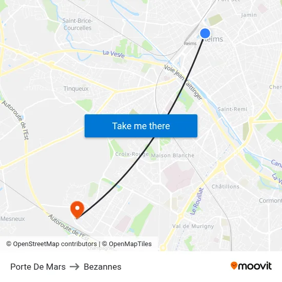 Porte De Mars to Bezannes map