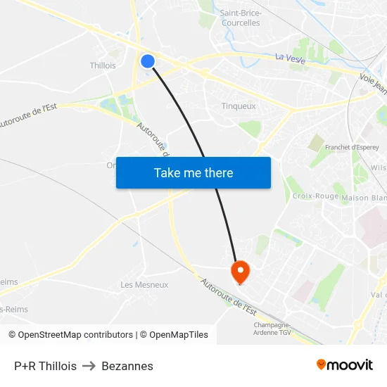 P+R Thillois to Bezannes map