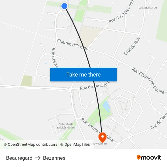 Beauregard to Bezannes map