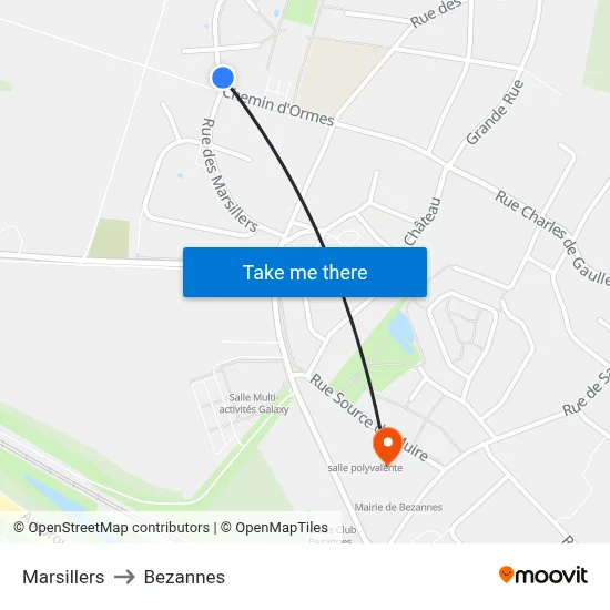 Marsillers to Bezannes map