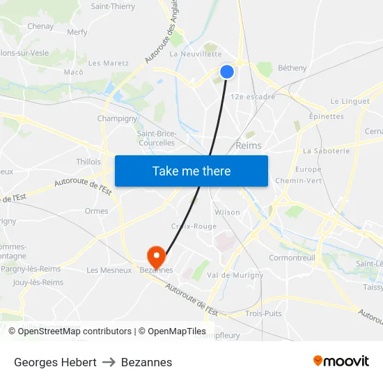 Georges Hebert to Bezannes map